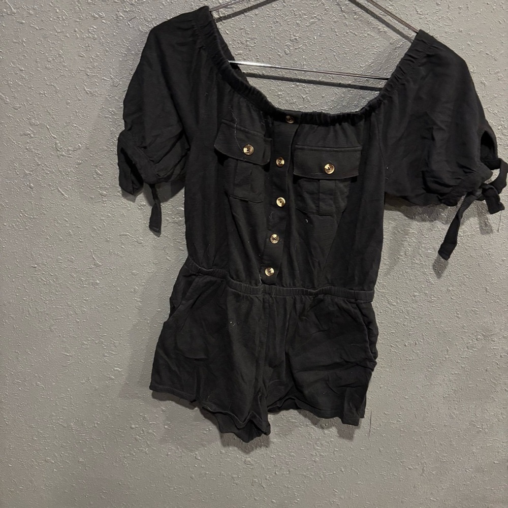 No Boundaries Black Romper with Gold Accents